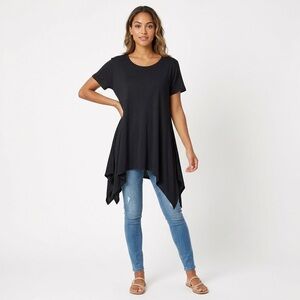 MAGAZINE Black Hankerchief Hem Short Sleeve Tunic Top Swing Mini Dress NWT